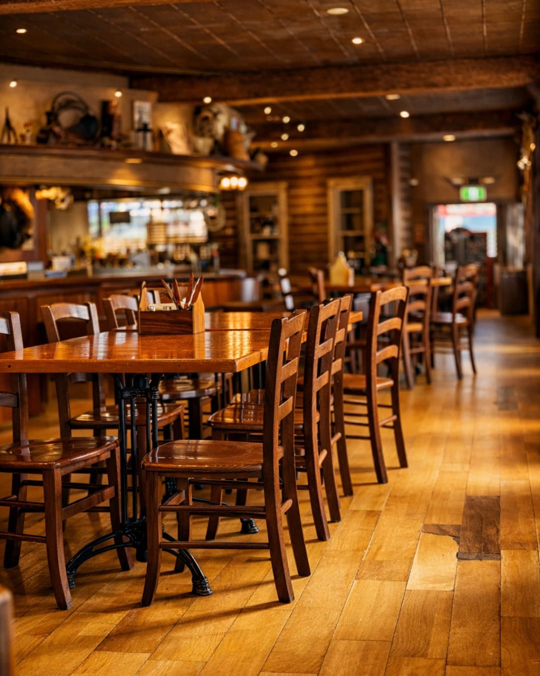 Stampede Bar and Grill Western-themed dining area in Papakura — wooden floors, warm lighting, saloon decor
